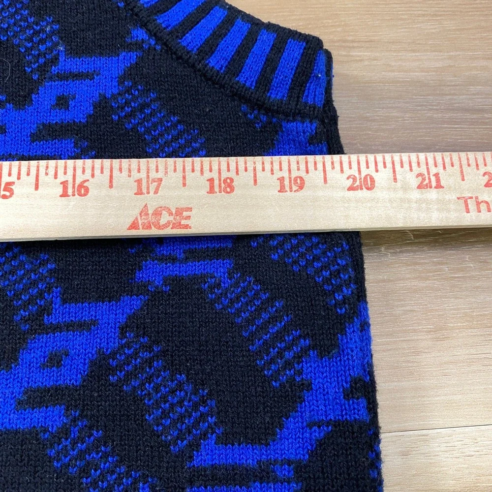 COS Sweater Vest Mens M Geometric Jacquard Cotton Wool Regular Blue Black Modern